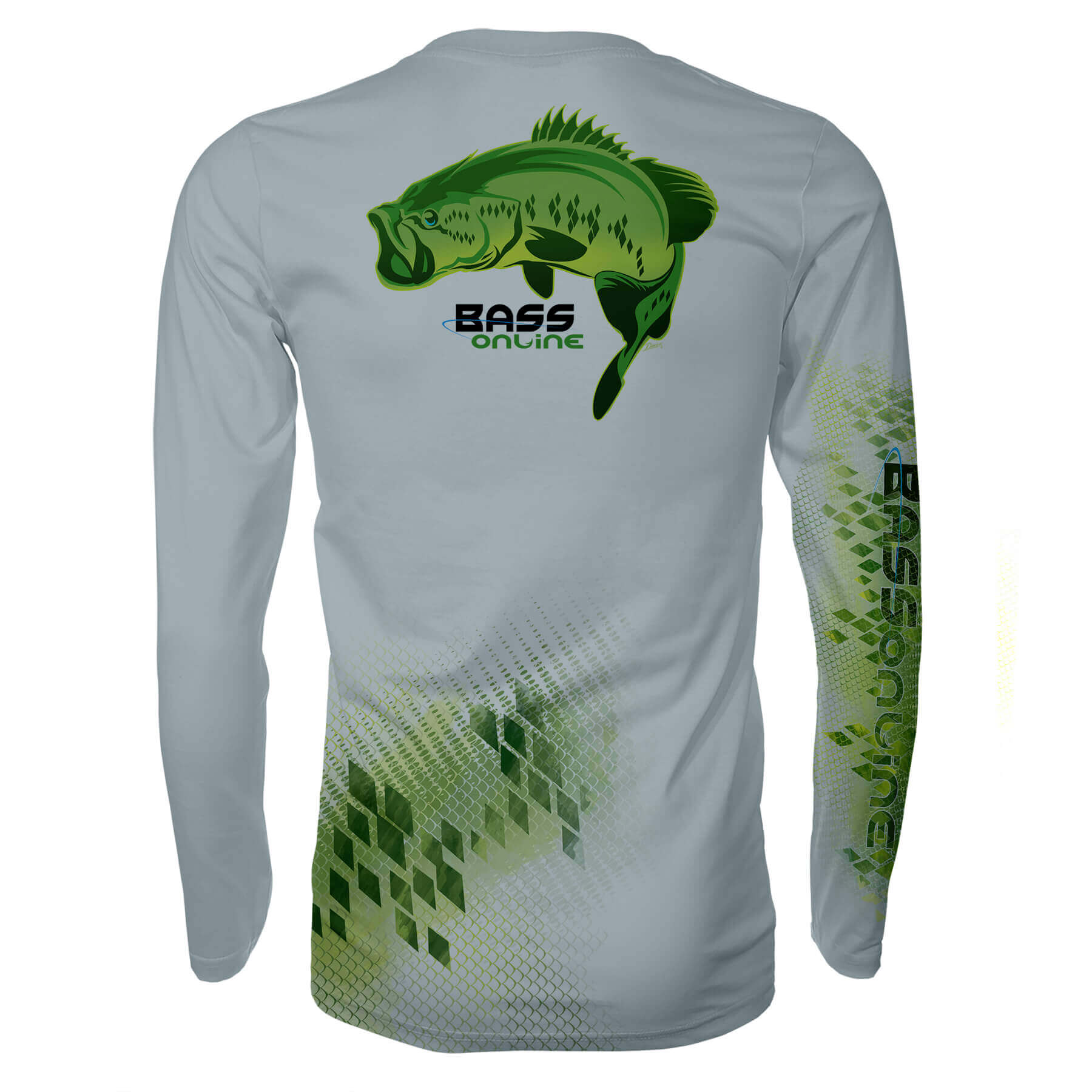 SILVER EVERGLADES PERFORMANCE LONG SLEEVE SHIRT - Mens Fishing Apparel Long Sleeves - Green on Silver