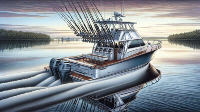 Syracuse, NY 21 A professional fishing charter boat sailing on the tranquil waters, representing guided fishing experiences in Syracuse, NY