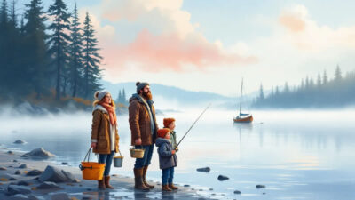 Lake Ontario, NY 9 A family enjoying a fishing trip on Lake Ontario, showcasing the fun of fishing