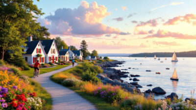 Cape Vincent NY 7 Bicyclists enjoying a scenic trail in a park of Cape Vincent NY